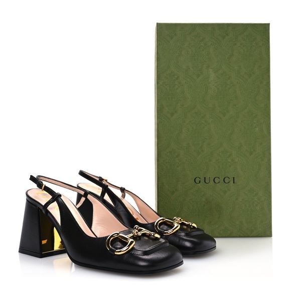 Gucci Black Leather Horsebit Block Heel Pumps - Picture 3 of 8